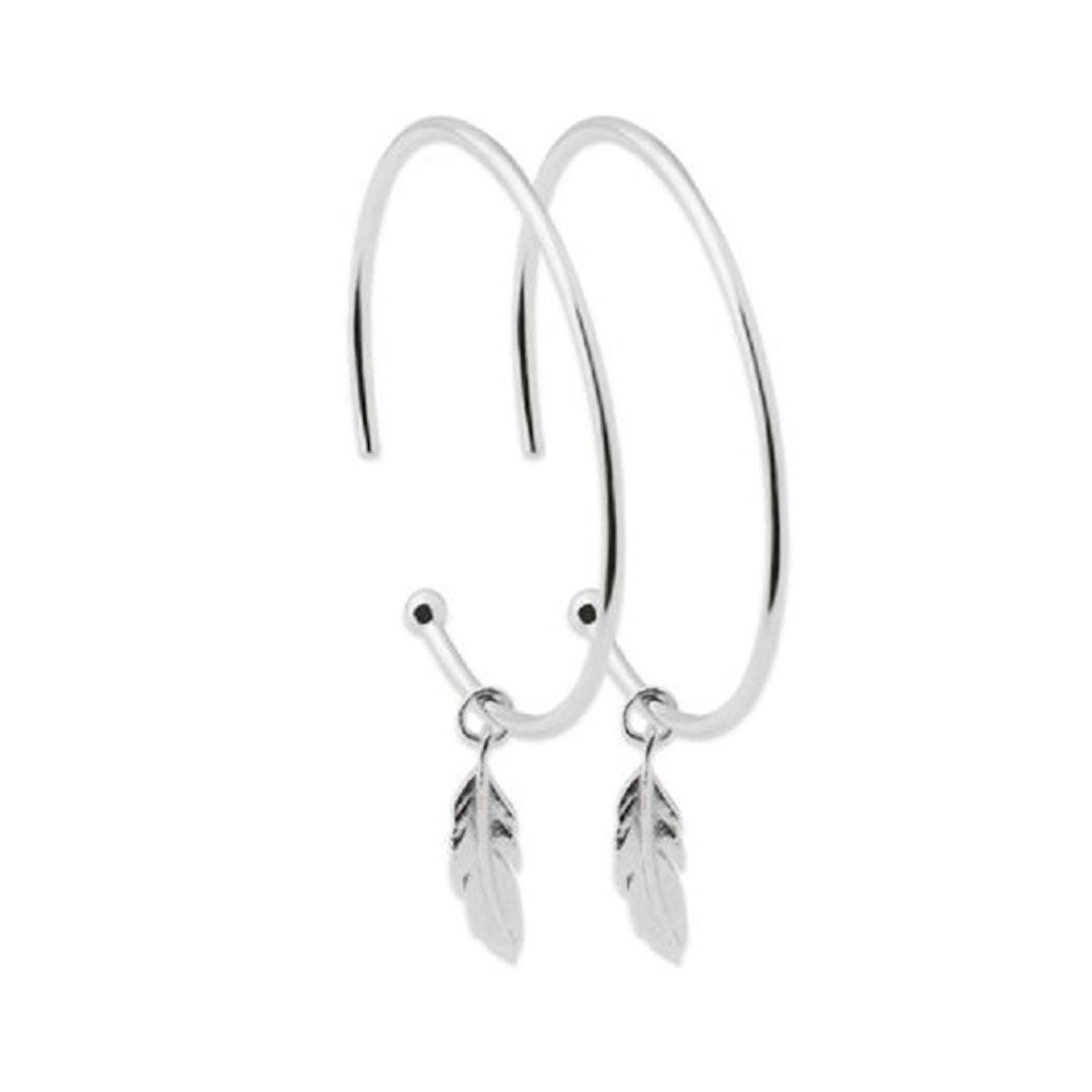 Boucles d'oreilles créoles plume pendante Argent 925 Rhodié