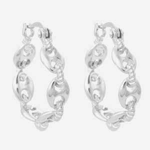 Boucles d'oreilles créoles suite de grain de café anneau tressé argent 925 rhodié organique
