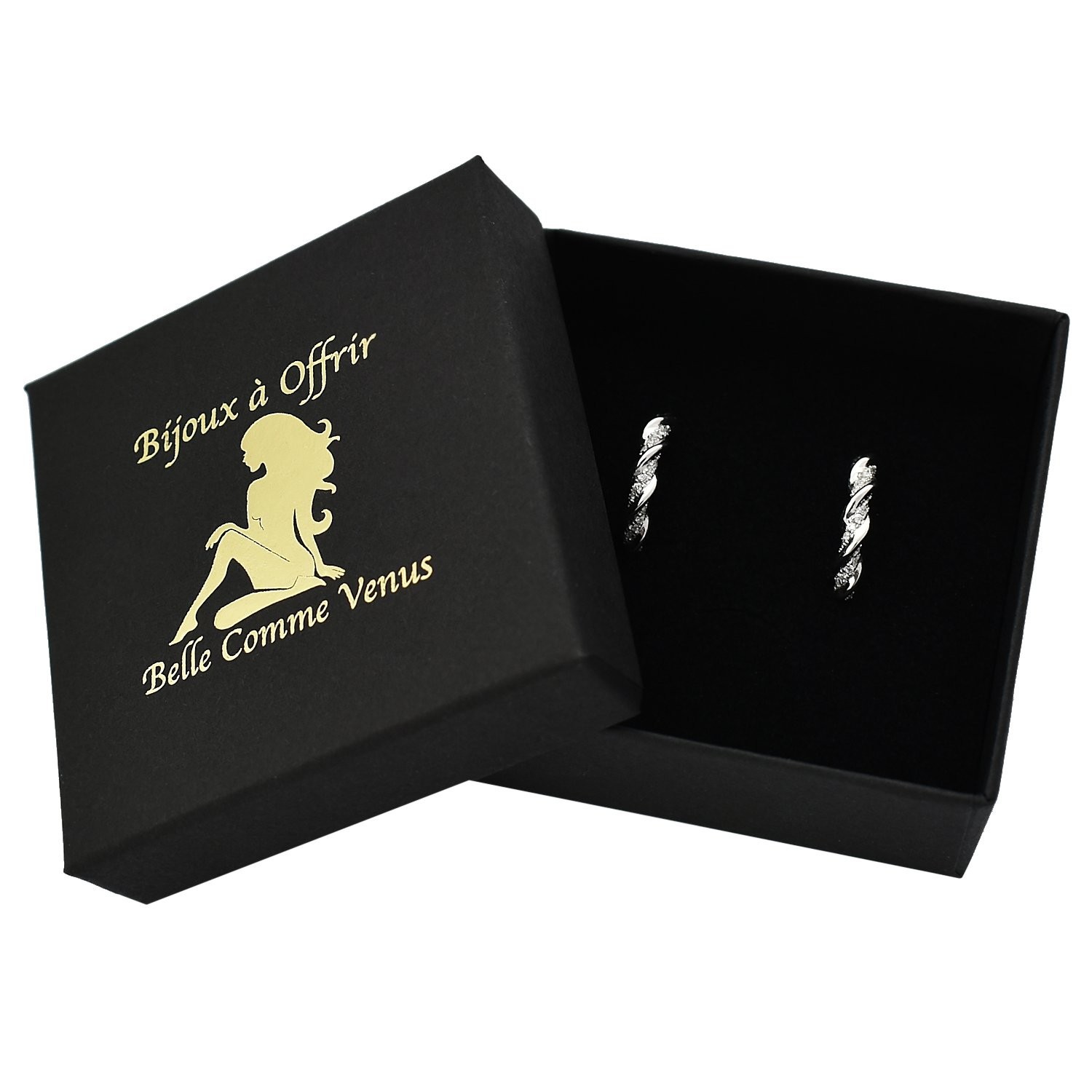 Créoles torsade oxydes zirconium argent rhodié dans écrin