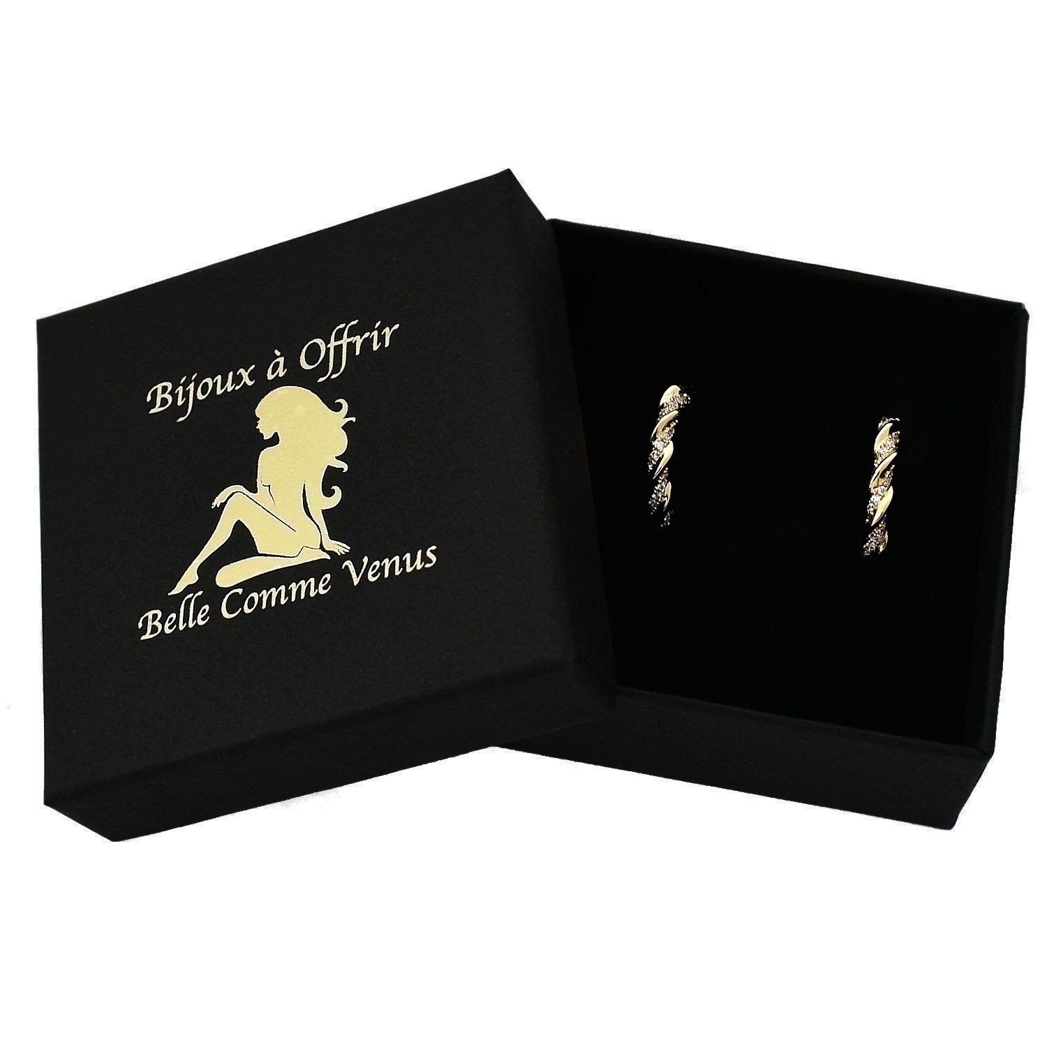 Boucles oreilles créoles plaqué or torsade oxyde zirconium dans écrin Belle Comme Venus
