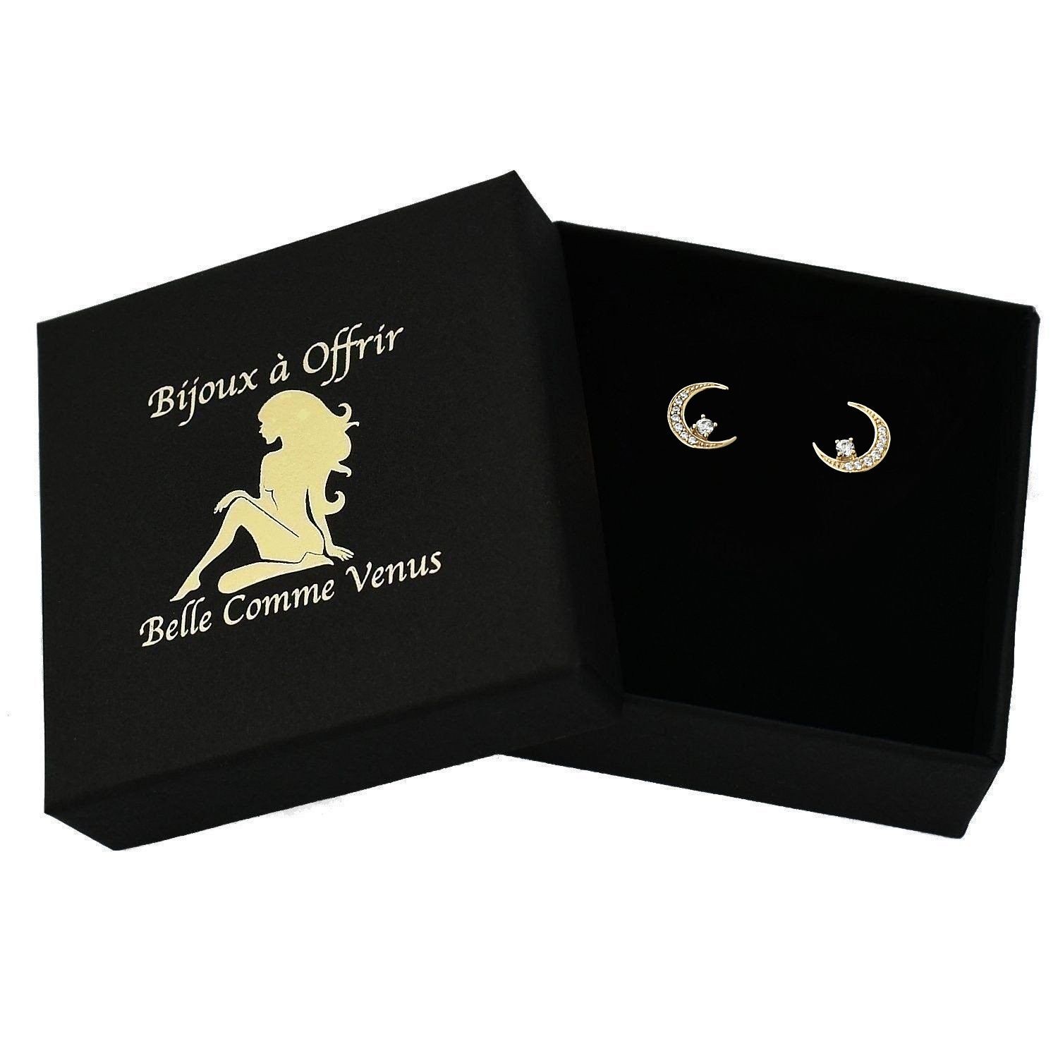 Boucles croissant de lune plaqué or 750 - 3 microns écrin