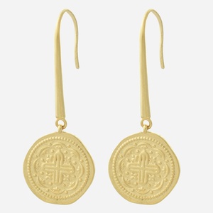 Boucles d'oreilles croix médaille antique plaqué or 750 spiritualité vintage élégance