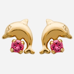 Boucles oreilles dauphin plaqué or 3 microns cristal rose enfant