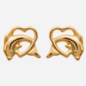 Boucles d'oreilles dauphin dans coeur ajouré enfant plaqué or 3 microns