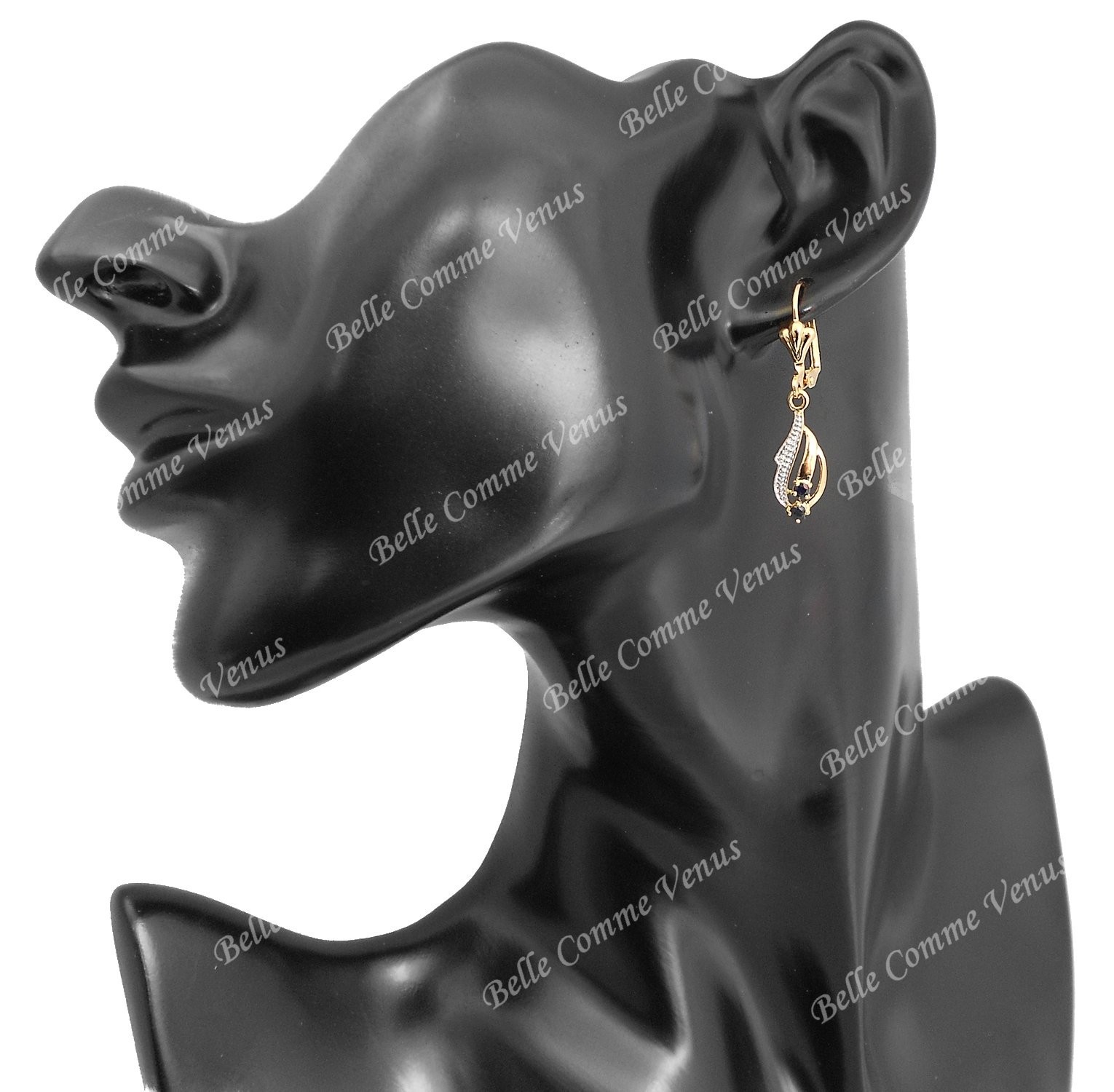 Boucles d'oreilles dormeuses saphir Plaqué OR 750 3 microns 2 tons