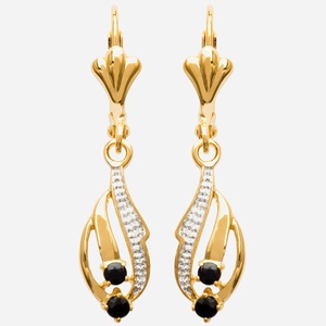 Boucles d'oreilles dormeuses saphir plaqué or 3 microns 2 tons bicolore