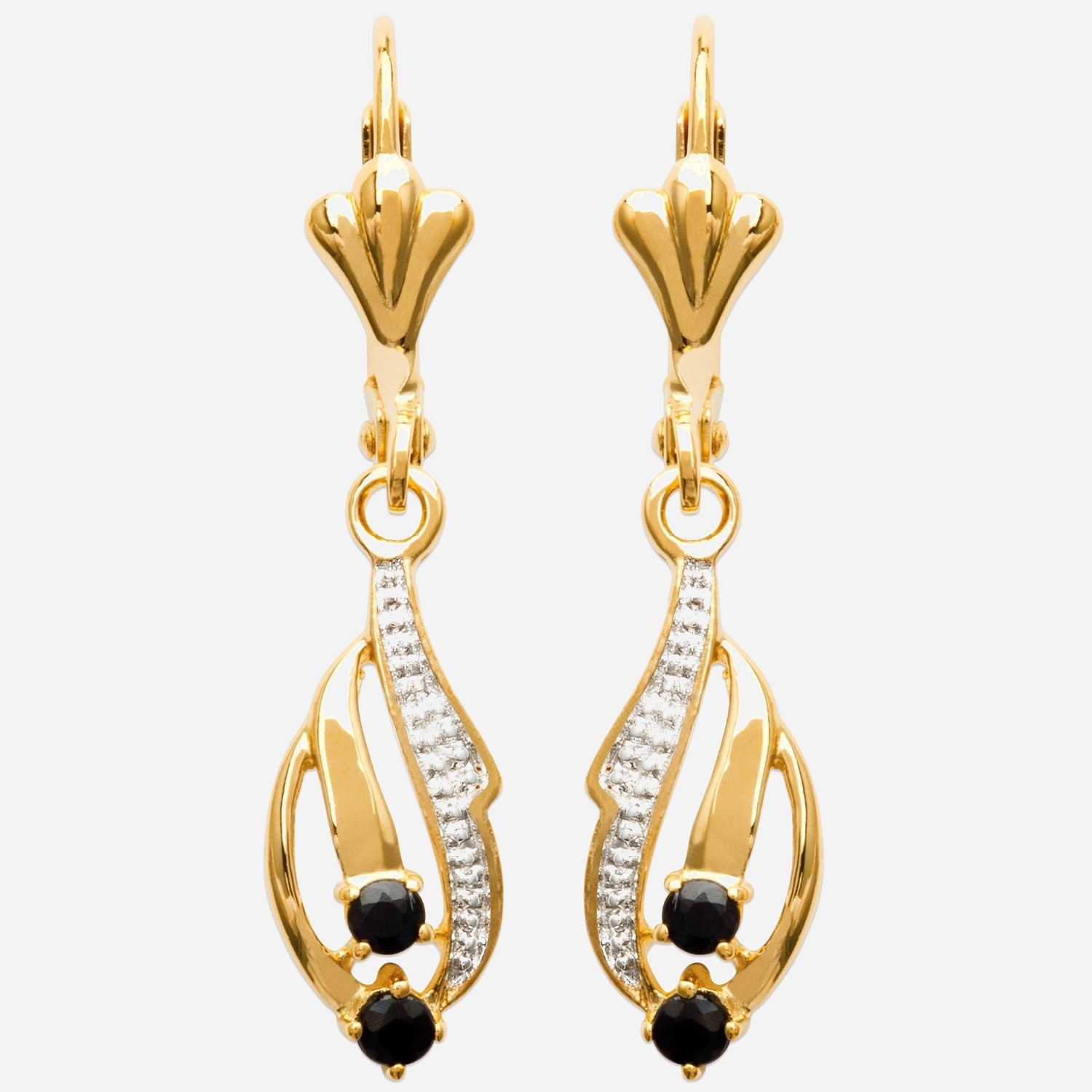 Boucles d'oreilles dormeuses saphir plaqué or 3 microns 2 tons bicolore