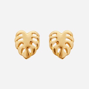 Boucles d'oreilles feuille philodendron monstera enfant plaqué or 750 nature tropicale