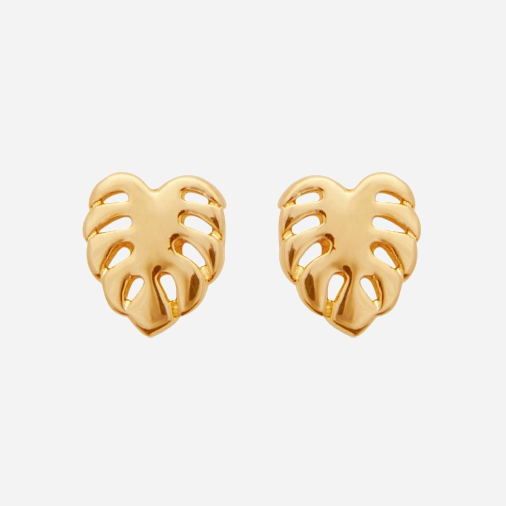 Boucles d'oreilles feuille philodendron monstera enfant plaqué or 750 nature tropicale