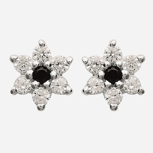 Boucles oreilles fleur argent 925 zirconium blanc noir enfant