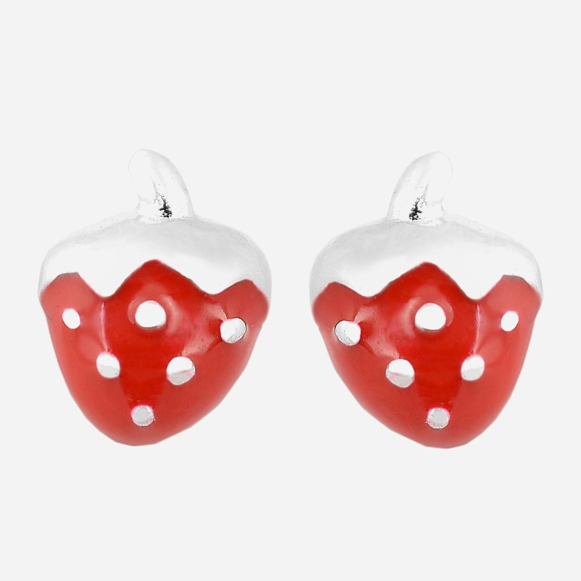 oucles oreilles fraise argent 925 émail rouge enfant rhodié