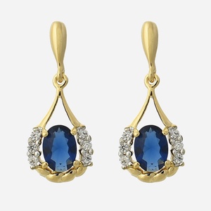 Boucles oreilles goutte plaqué or 3 microns zirconium bleu roi