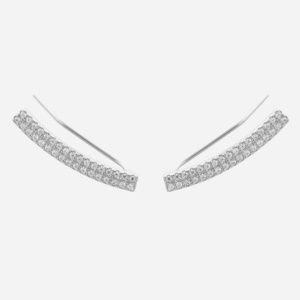 Boucles d'oreilles grimpantes barre 2 rangs zirconium argent 925 rhodié contour lobe architectural