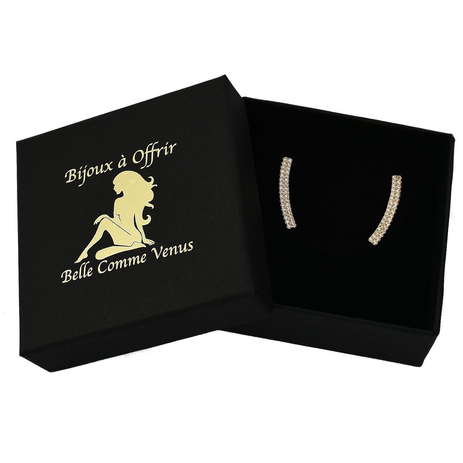 Boucles grimpantes barre 2 rangs zirconium plaqué or 750 - 3 microns écrin