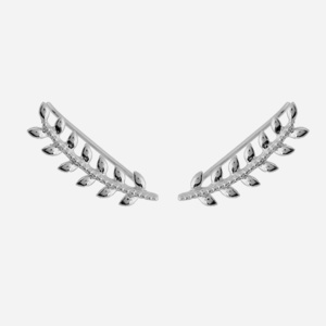 Boucles oreilles grimpantes argent 925 feuille laurier rhodié