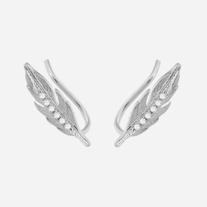 Boucles oreilles grimpantes feuille argent 925 zirconium rhodié