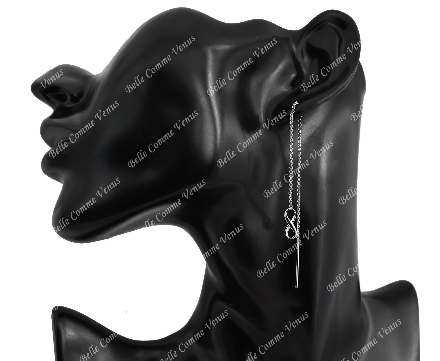 Boucles d'oreilles infini traversantes chaînes pendantes Argent 925 Rhodié