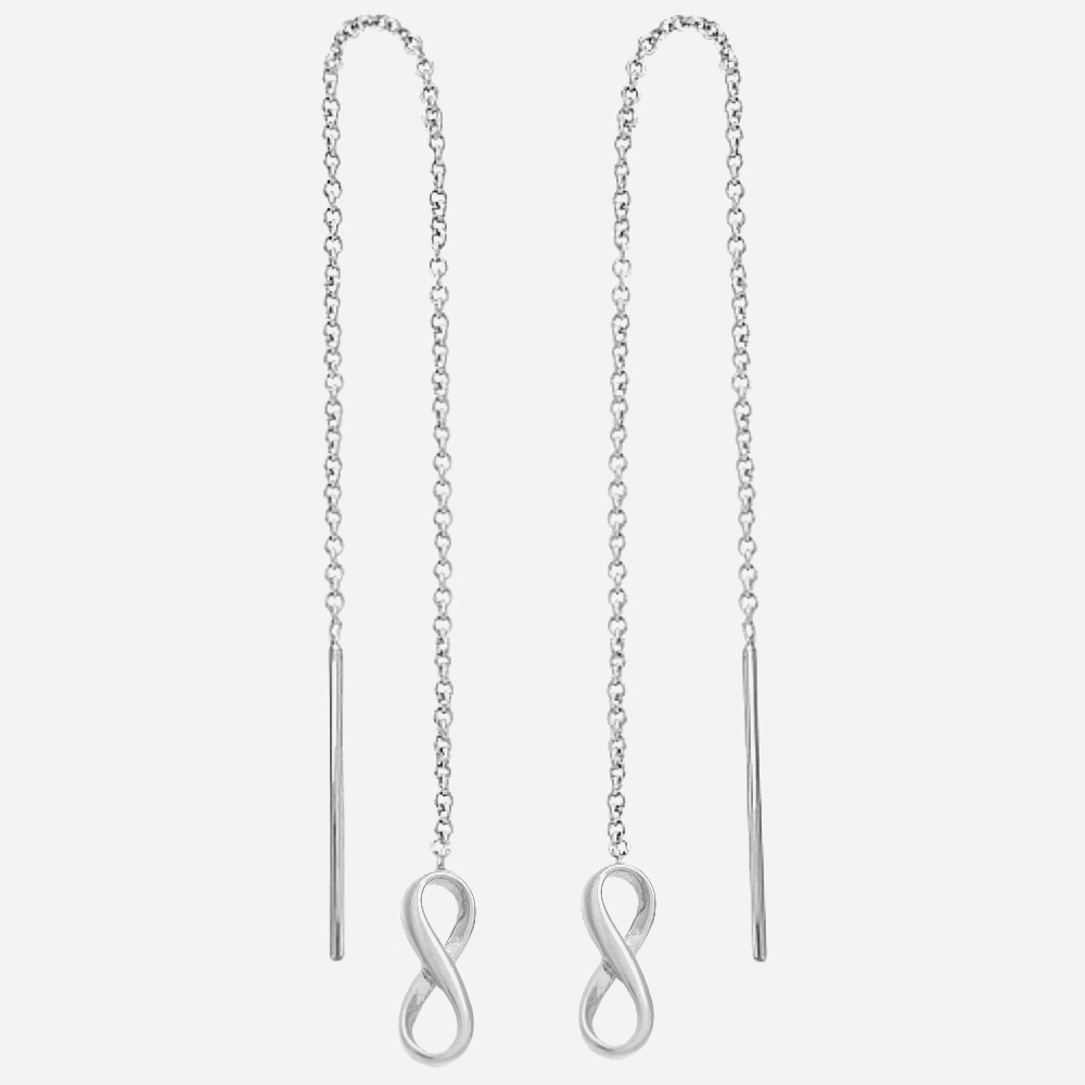 Boucles d'oreilles infini traversantes chaînes pendantes argent 925 rhodié éternité mouvement