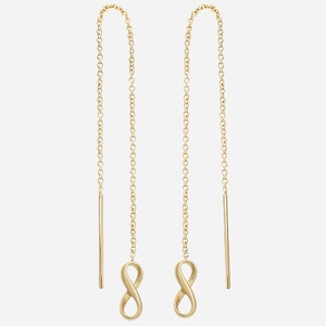 Boucles d'oreilles infini plaqué or 750 chaînes pendantes traversantes - Vue principale éternité amour