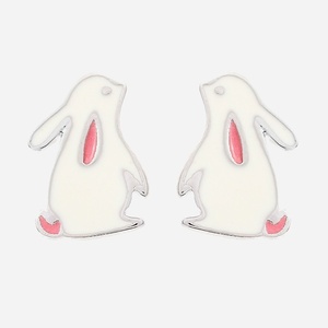 Boucles oreilles lapin argent 925 émail blanc rose enfant