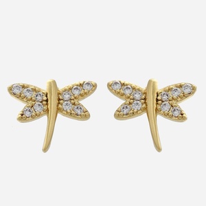 Boucles d'oreilles libellule oxyde zirconium plaqué or 750 symbole transformation liberté scintillante