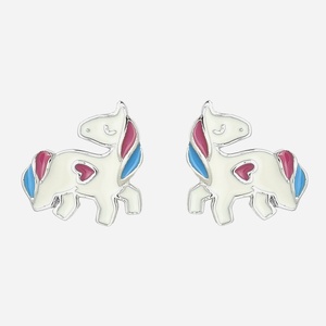 Boucles oreilles licorne argent enfant émail