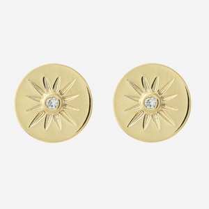 Boucles d'oreilles médaille soleil oxyde zirconium plaqué or 750 lumière énergie scintillante