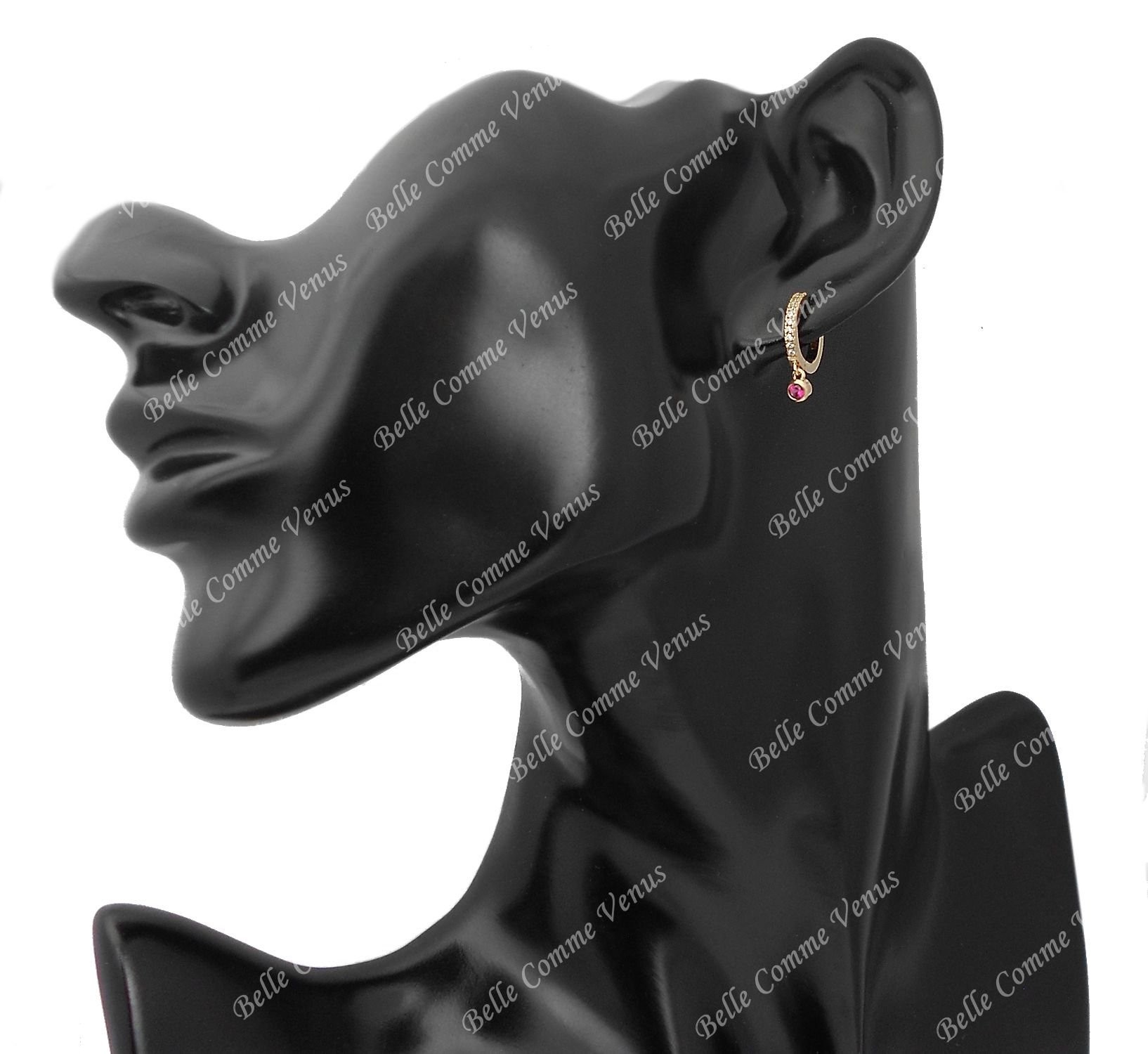 Boucles d'oreilles mini créole sertie d'oxyde de zirconium rose Plaqué or 750 3 microns