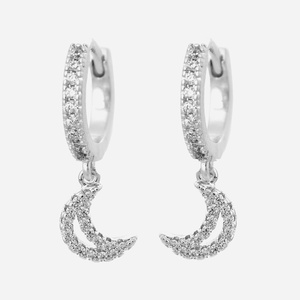 Mini créoles lune argent zirconium pendante