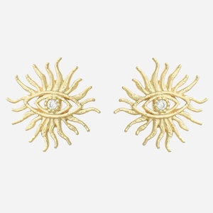 Boucles d'oreilles oeil soleil oxyde de zirconium Plaqué OR 750 3 microns