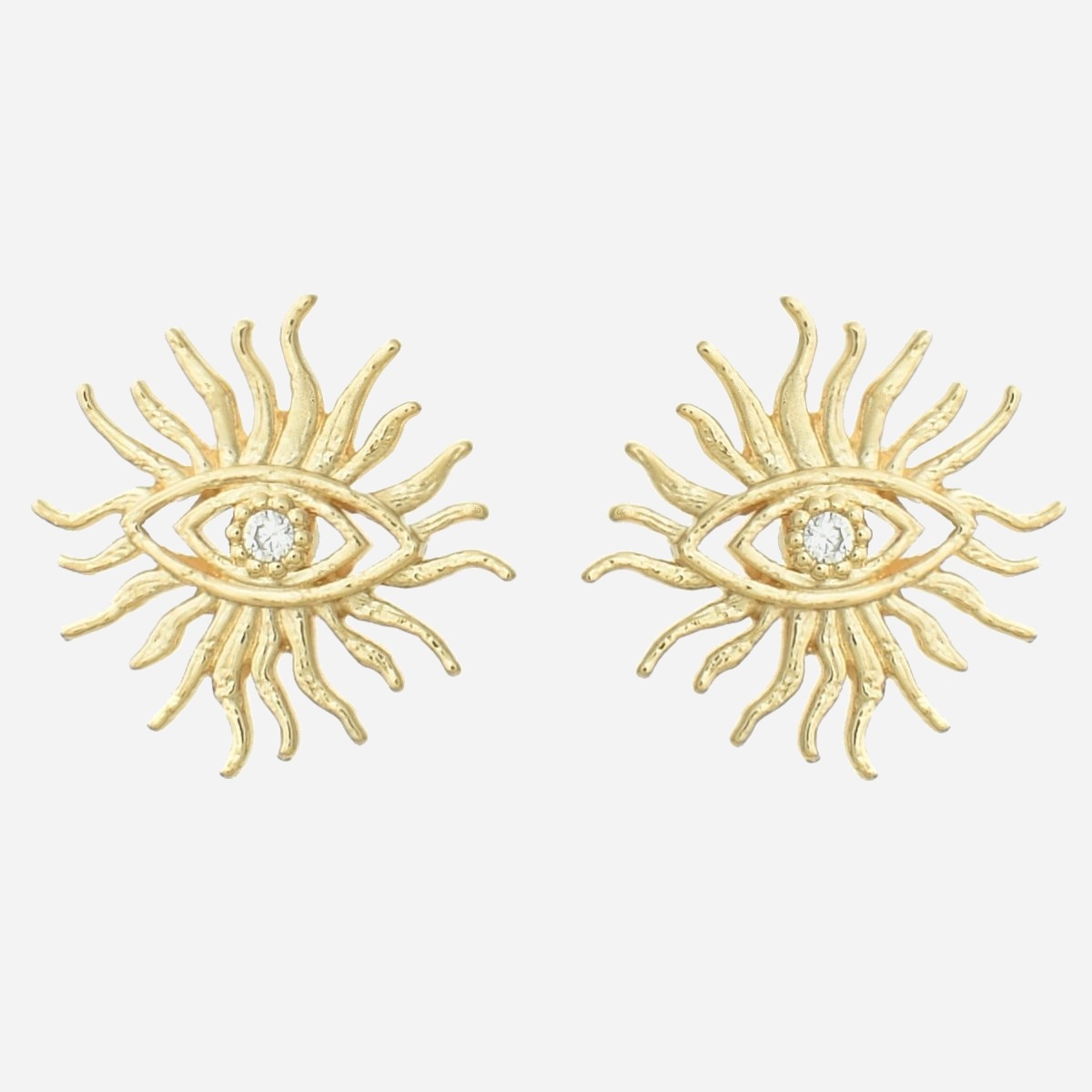 Boucles d'oreilles oeil soleil oxyde de zirconium Plaqué OR 750 3 microns