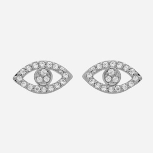 Boucles d'oreilles œil symbole oxyde zirconium argent 925 rhodié protection mystique scintillante
