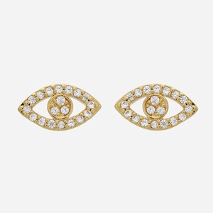 Boucles d'oreilles œil symbole oxyde zirconium plaqué or 750 protection mystique dorée scintillante