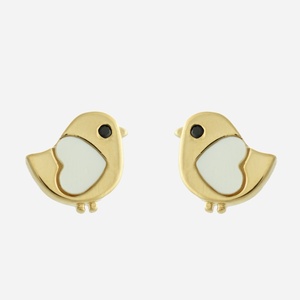 Boucles d'oreilles oiseau coeur de nacre oeil zirconium noir enfant plaqué or 3 microns délicates