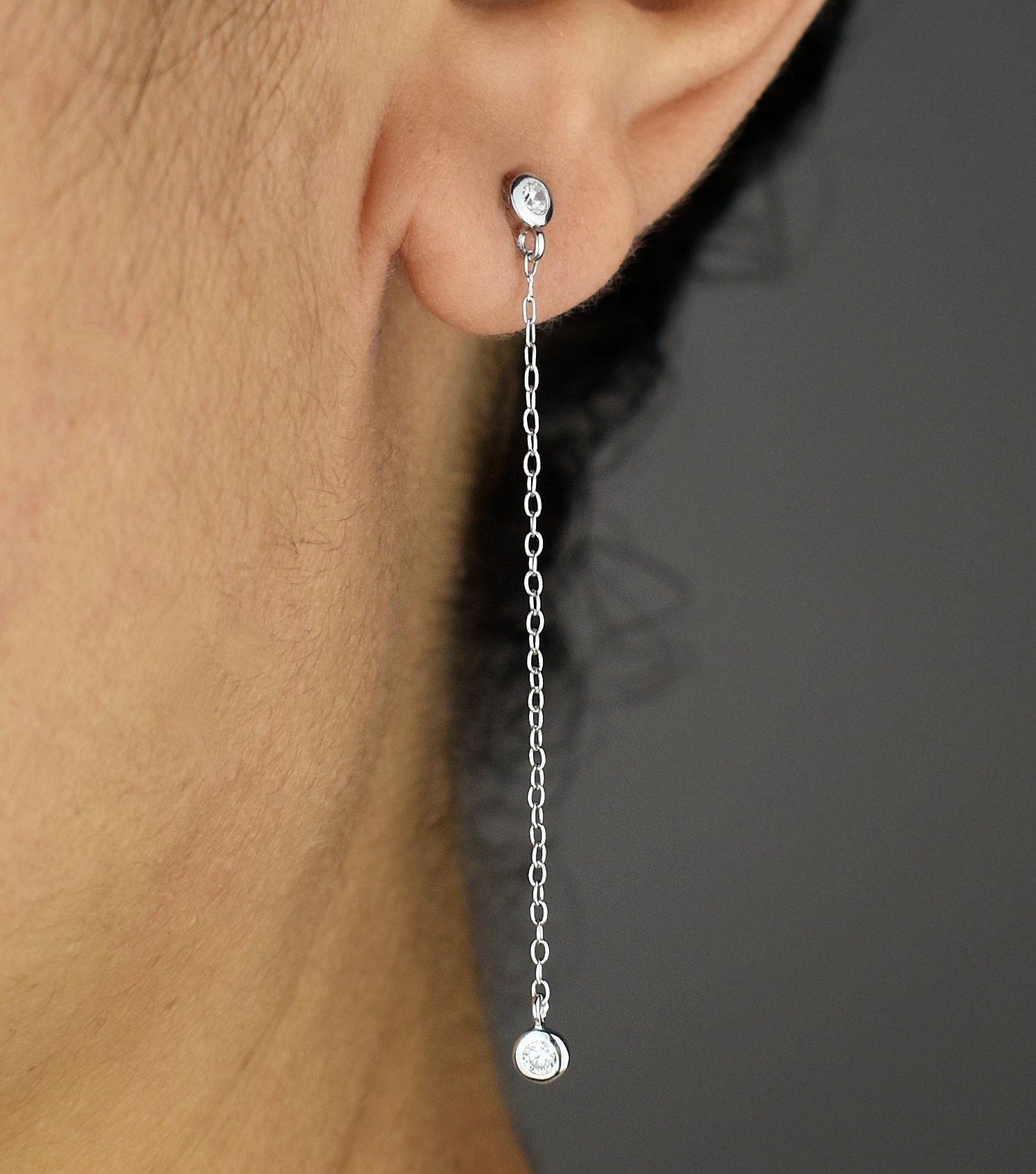 Boucles d'oreilles oxyde de zirconium avec chainette Argent 925 Rhodié