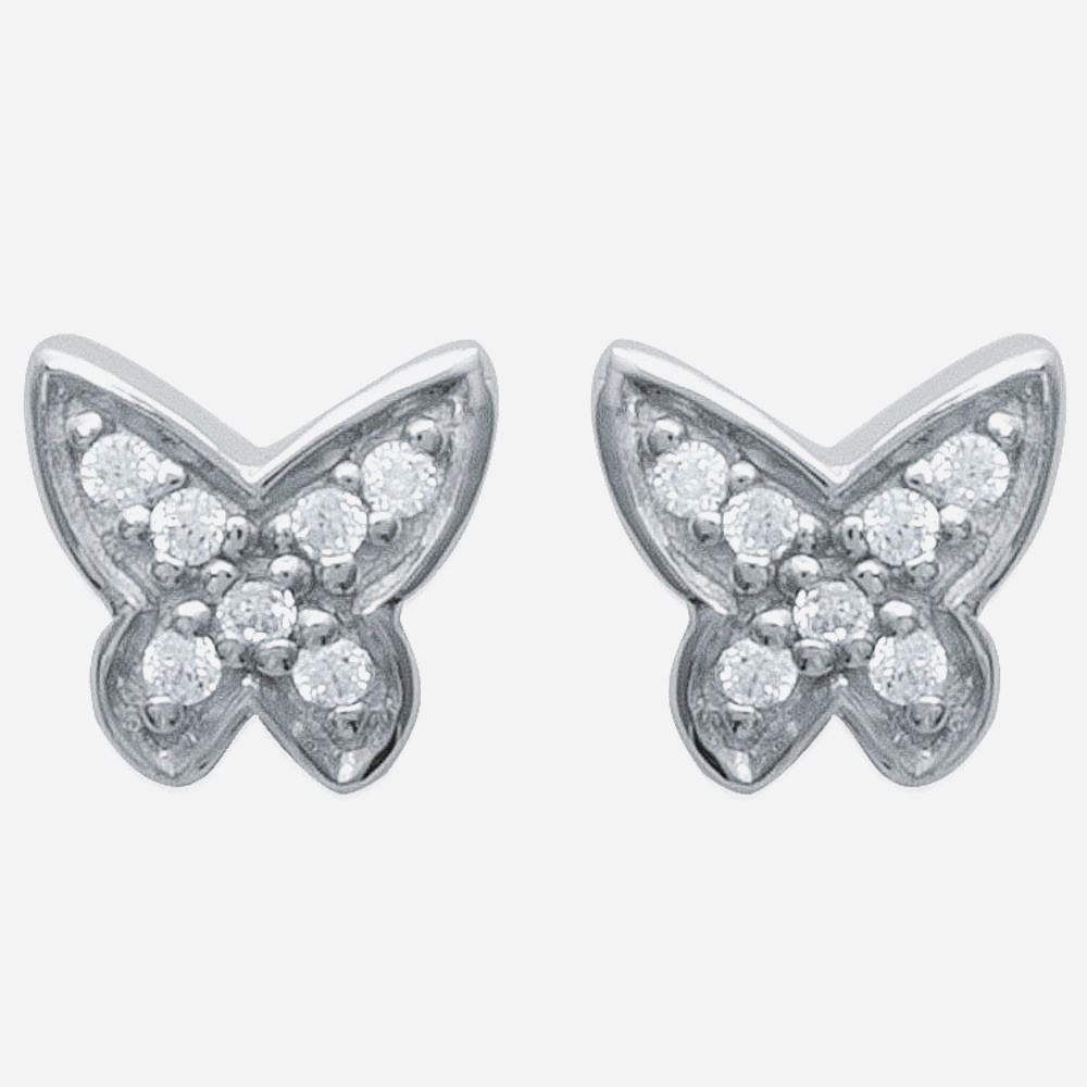 Boucles oreilles papillon argent 925 zirconium enfant rhodié