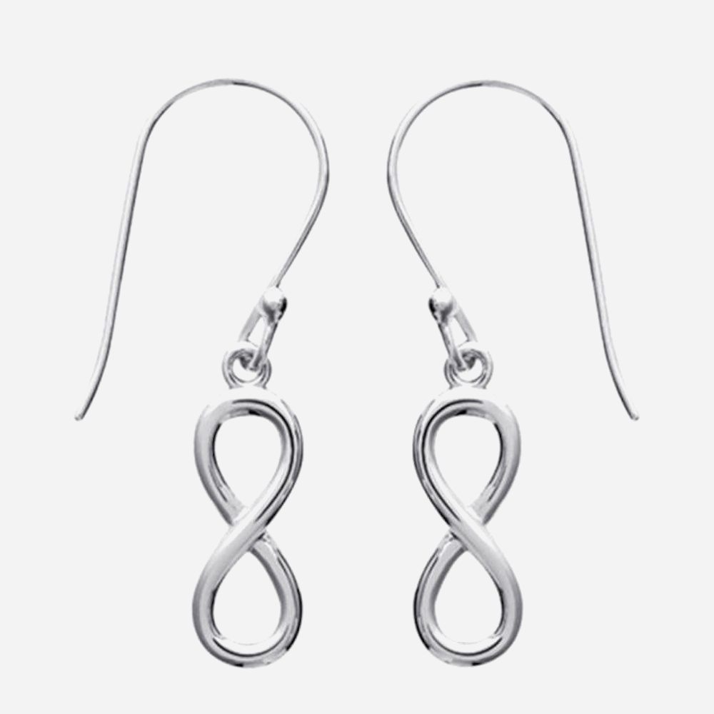 Boucles d'oreilles pendantes infini argent 925 rhodié symbole éternité amour infini