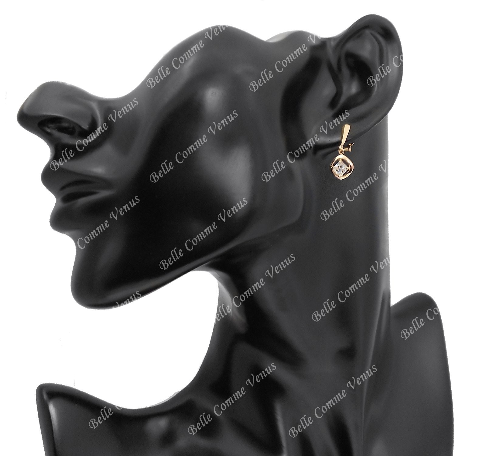 Boucles d'oreilles pendantes losange d'oxyde de zirconium Plaqué OR 750 3 microns