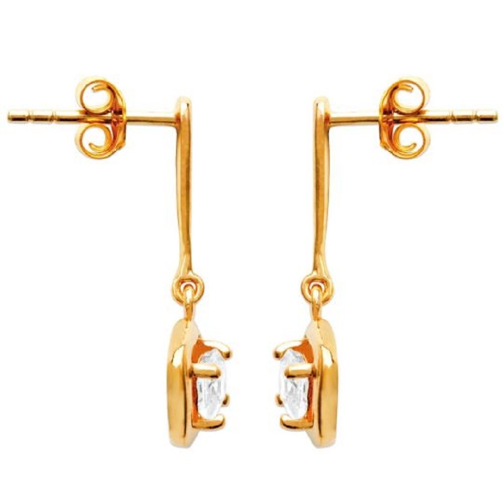Boucles d'oreilles pendantes losange d'oxyde de zirconium Plaqué OR 750 3 microns