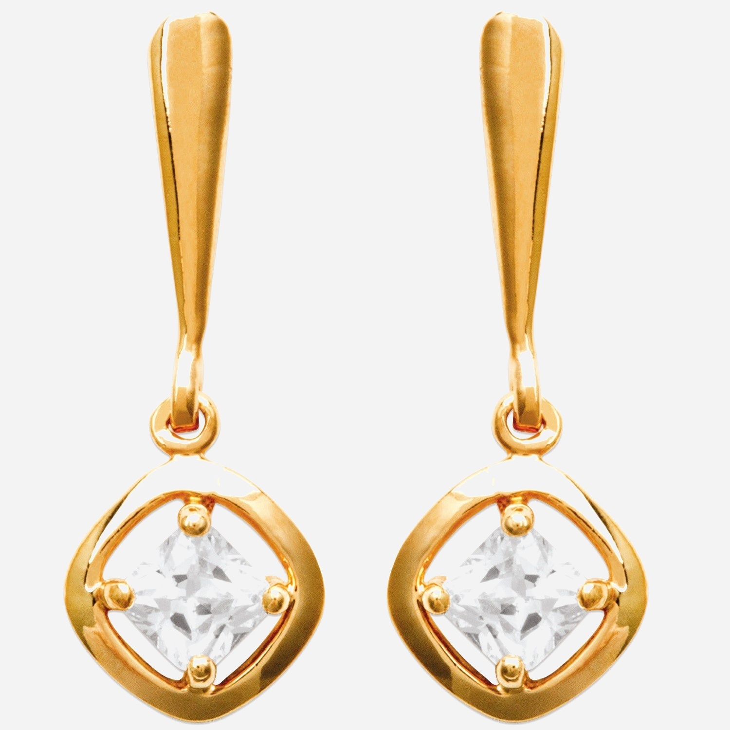 Boucles d'oreilles pendantes losange d'oxyde de zirconium plaqué or 3 microns géométrique