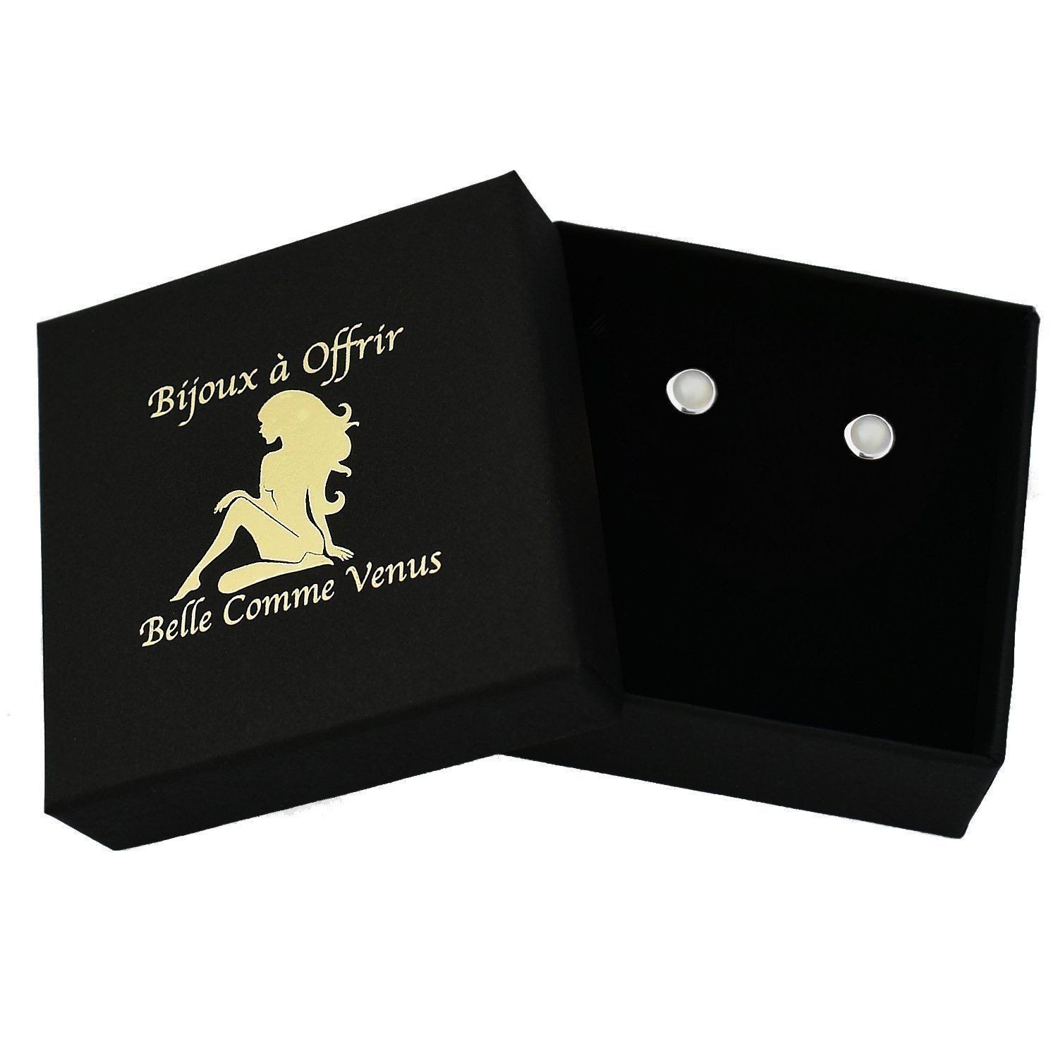 Boucles pierre de lune naturelle argent dans écrin