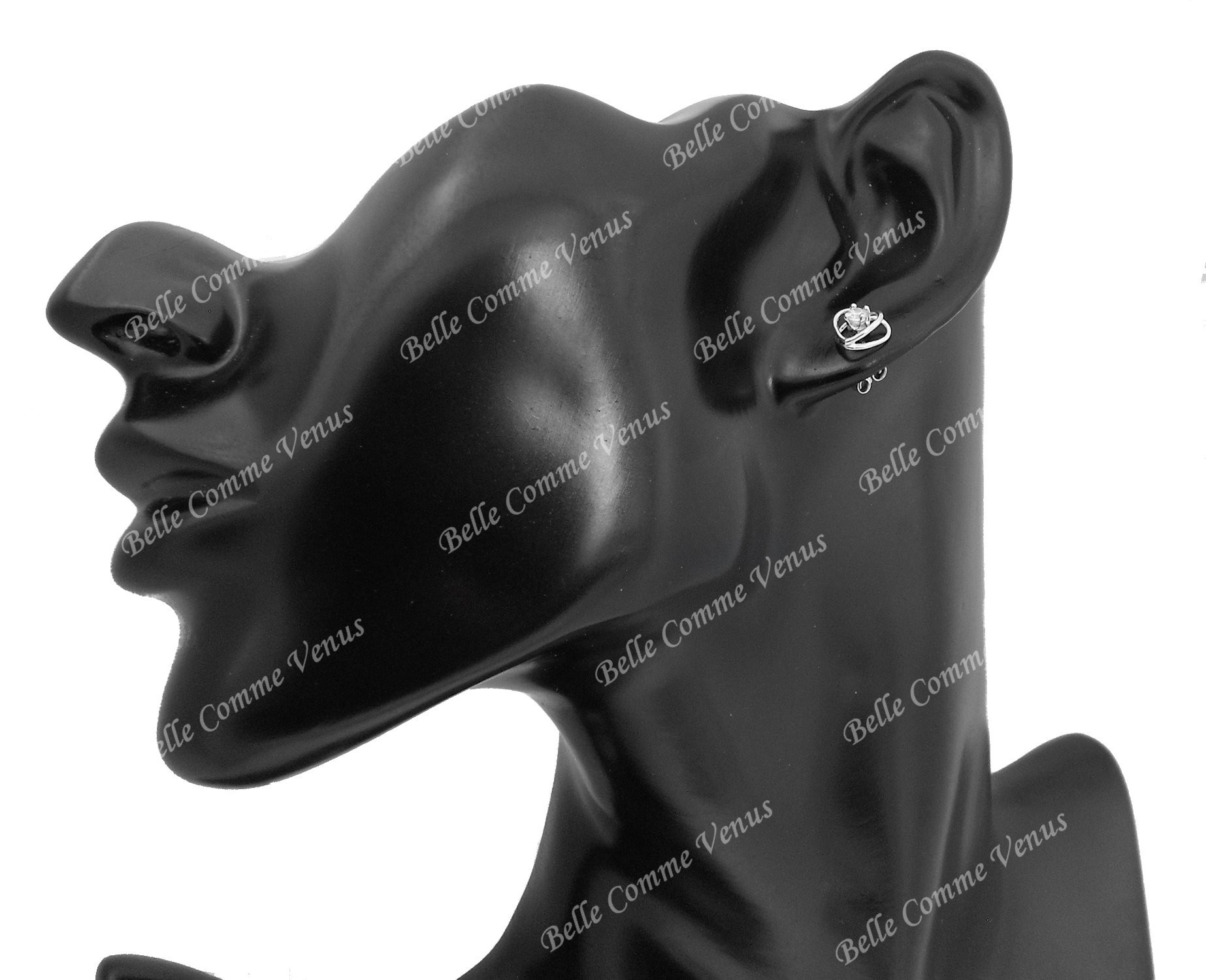 Boucles d'oreilles puce coeur oxyde de zirconium Argent 925 Rhodié