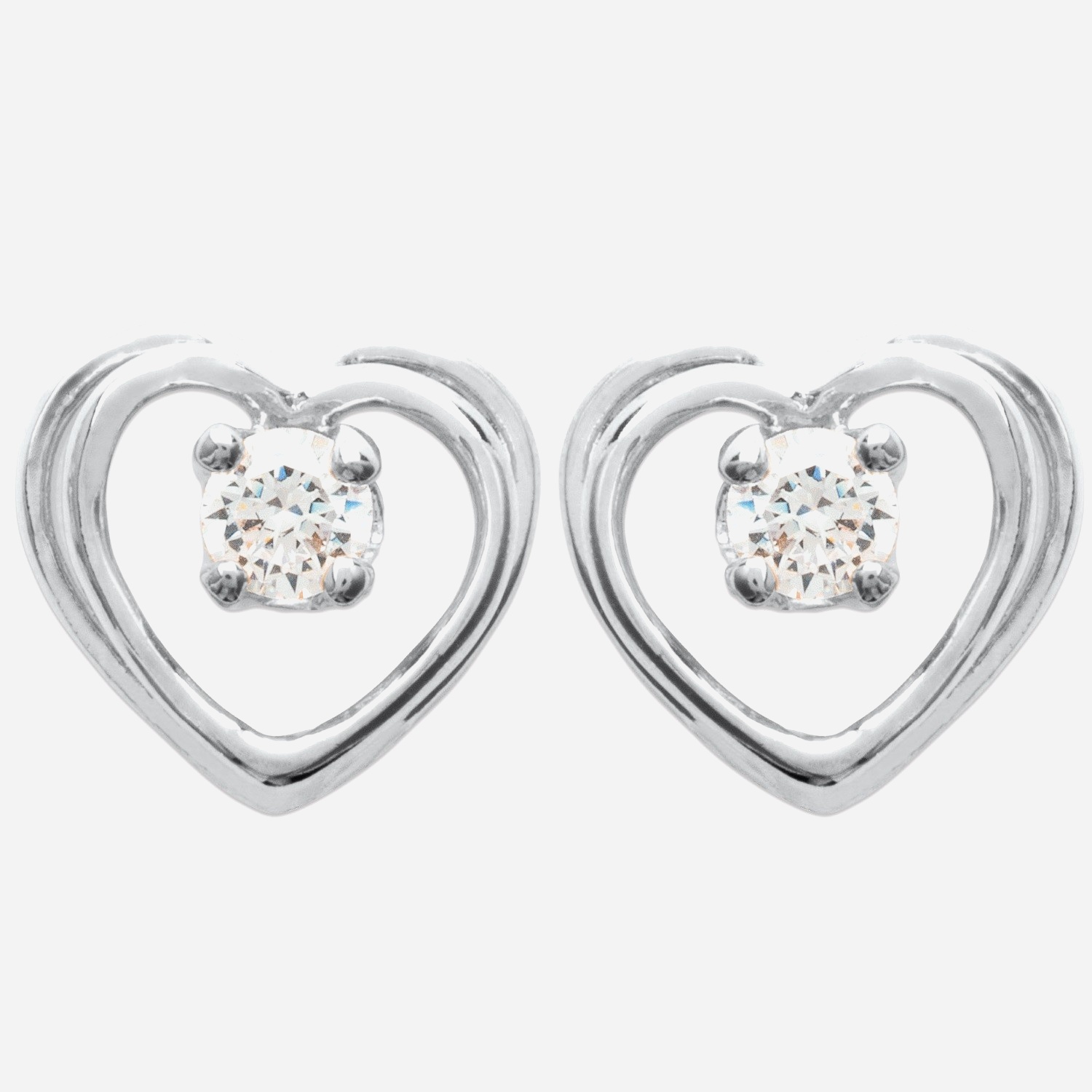 Boucles d'oreilles puce cœur oxyde zirconium argent 925 rhodié symbole amour scintillant