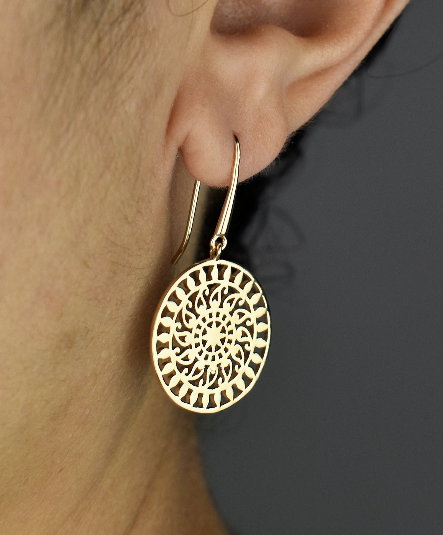 Boucles d'oreilles soleil arabesque ajouré Plaqué OR 750 3 microns