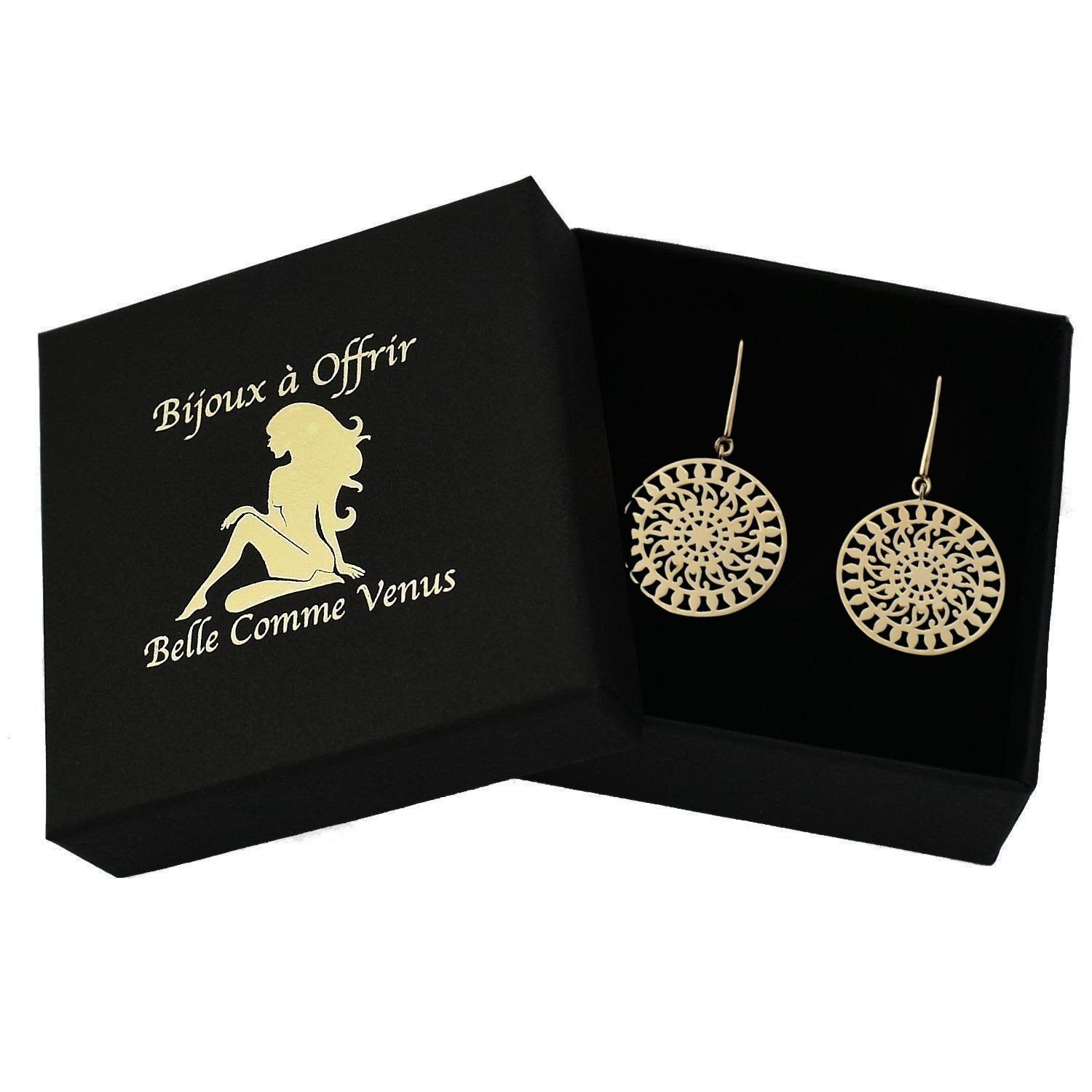 Boucles oreilles soleil plaqué or dans écrin