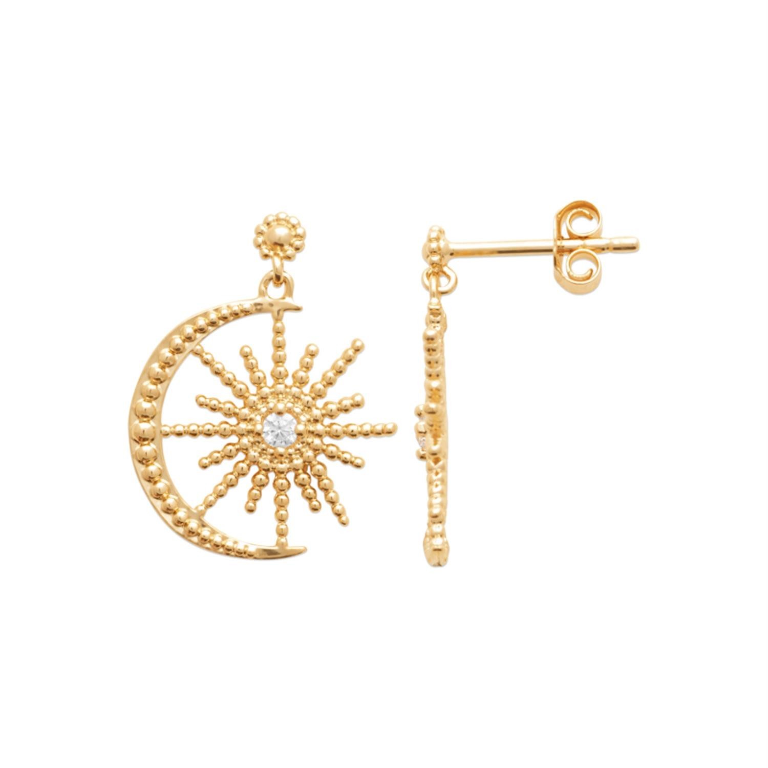 Boucles soleil lune plaqué or 750 oxyde zirconium - Mise en scène lifestyle