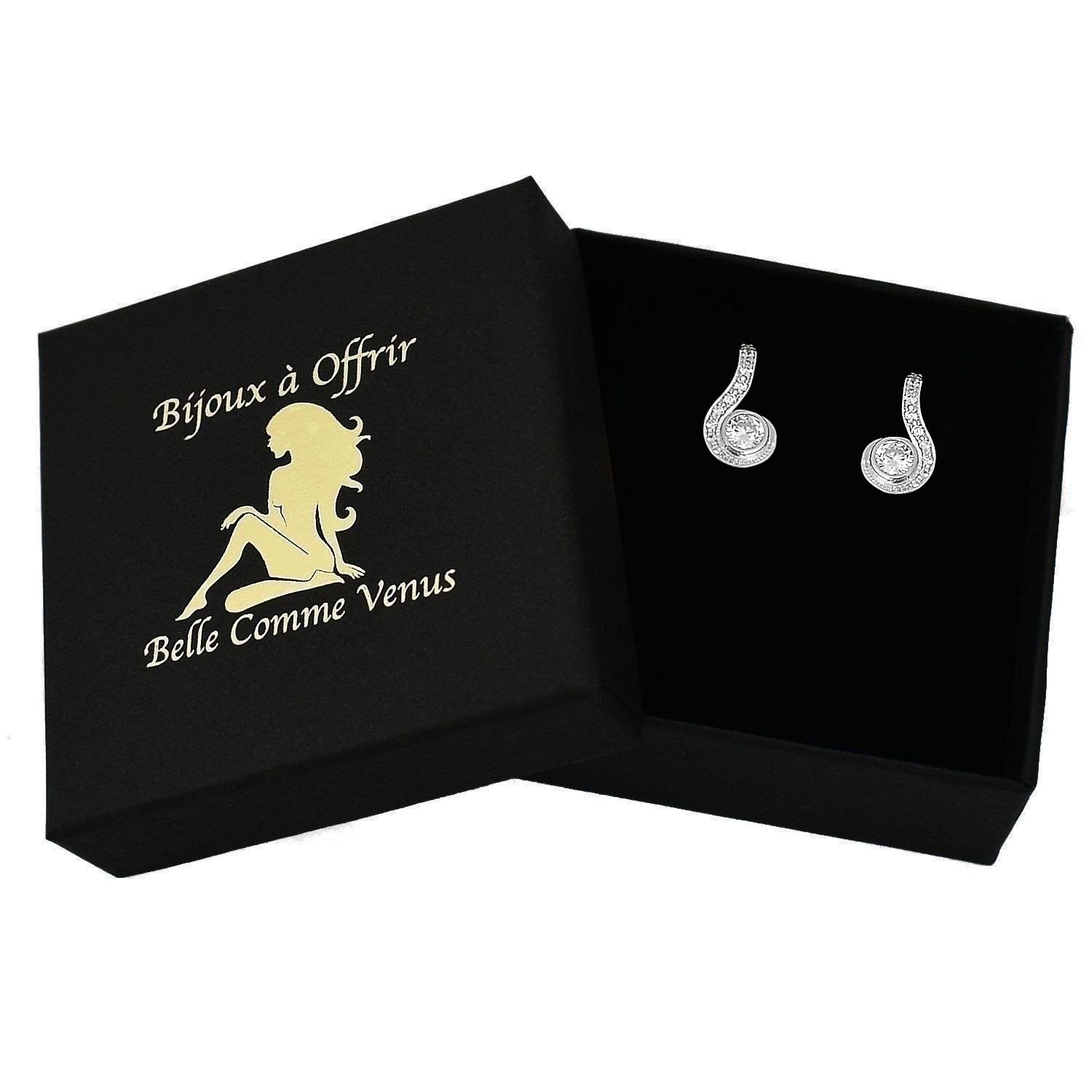 Boucles spirale oxydes zirconium argent dans écrin