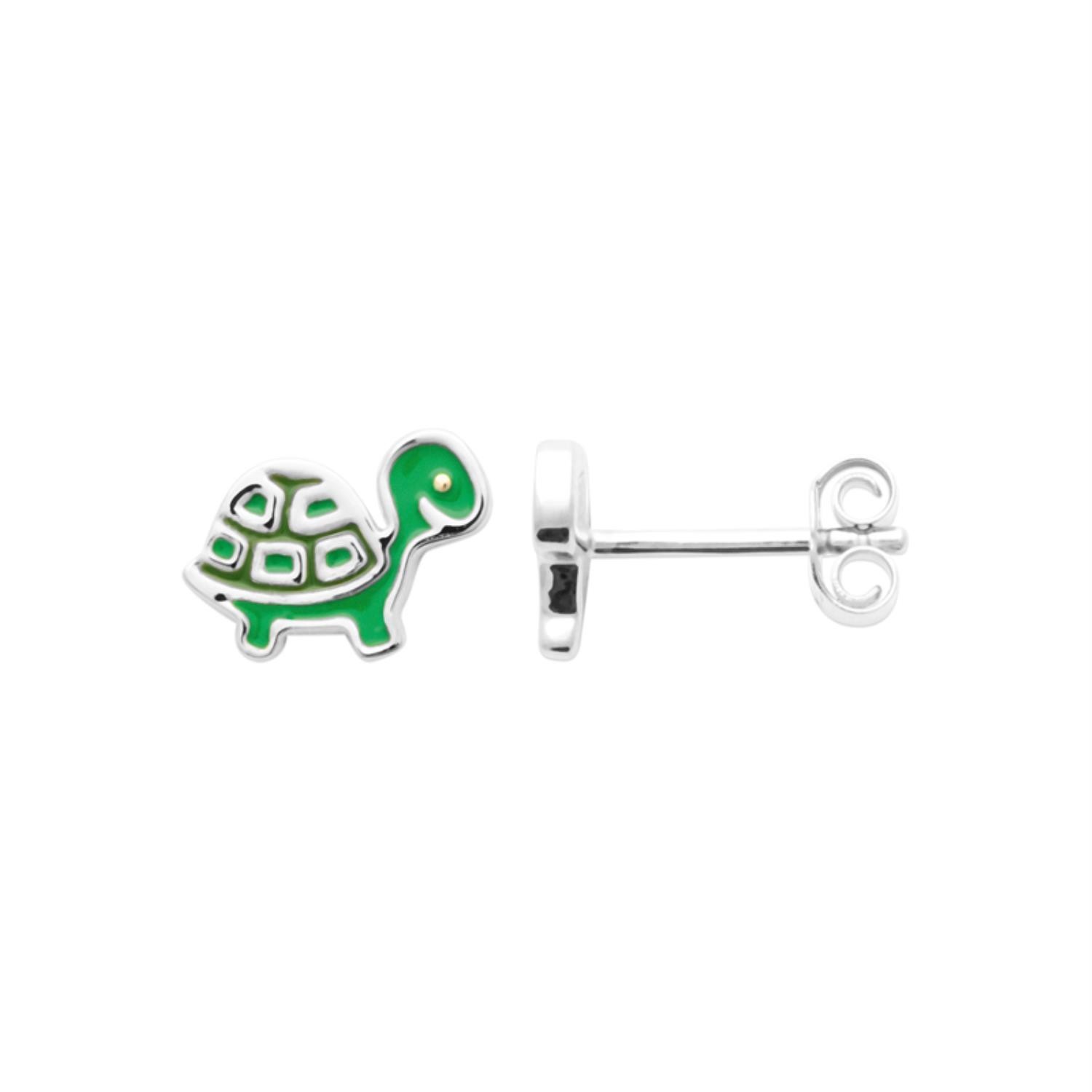 Boucles oreilles tortue argent 925 rhodié émail coloré vert enfant - Mise en scène lifestyle