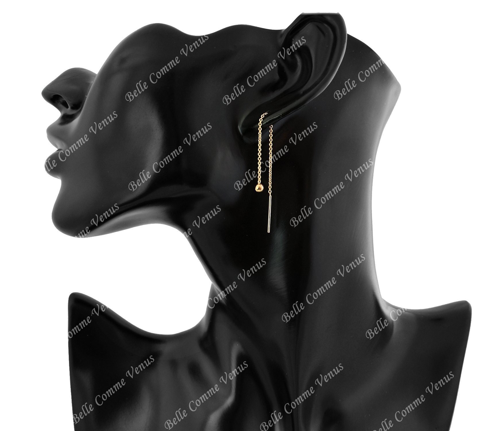 Boucles d'oreilles traversantes chaînes boule tombante Plaqué or 750 3 microns