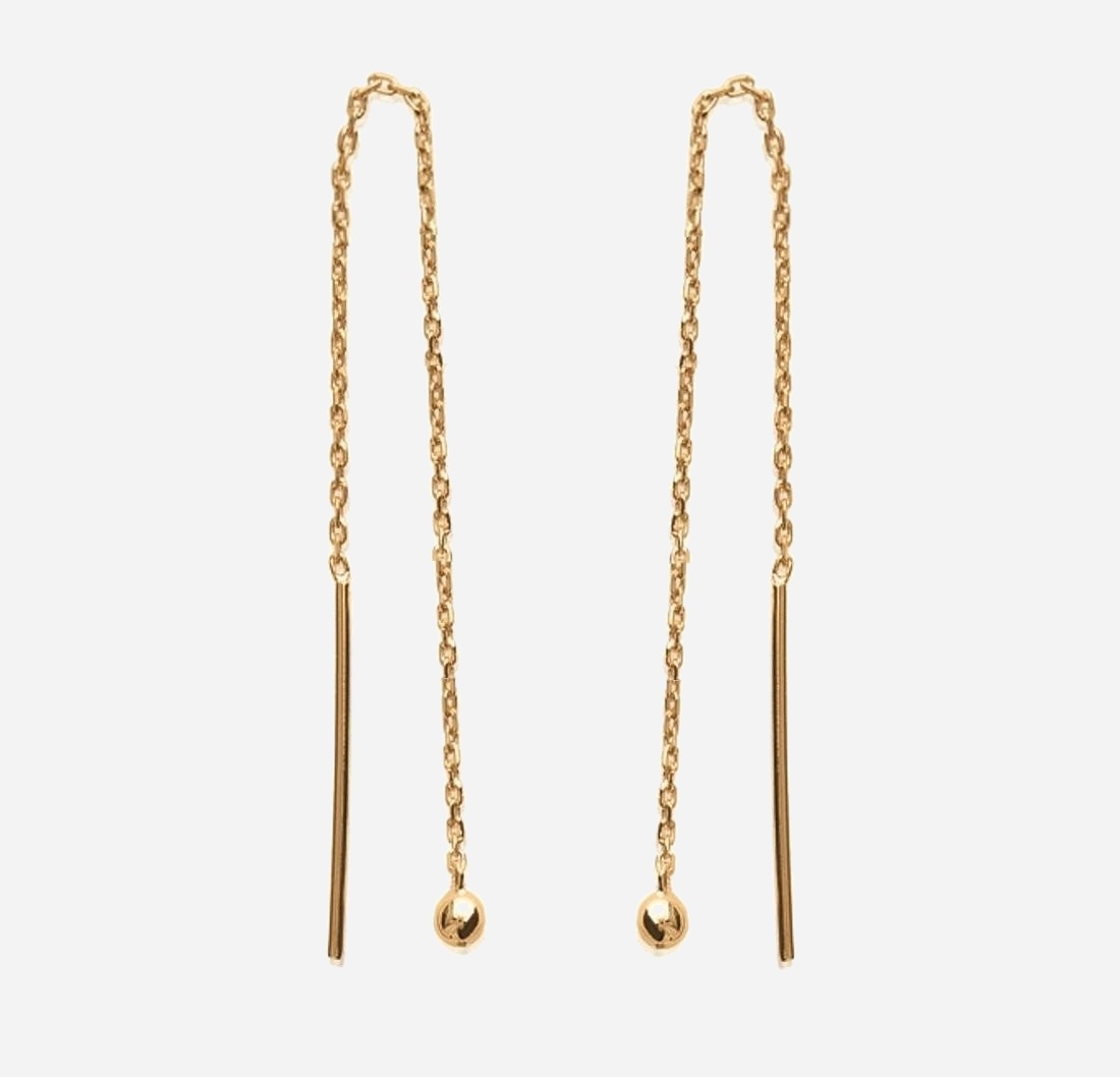 Boucles traversantes chaînes boule tombante plaqué or 750 3 microns